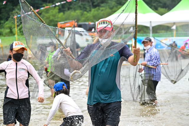 지난해 영덕황금은어 축제에 참가해 반두잡이를 즐기고 있는 관광객들. 영덕군 제공