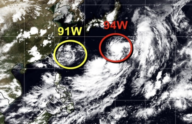미국 합동태풍경보센터(JTWC, Joint Typhoon Warning Center) 감시 91W·94W 열대요란