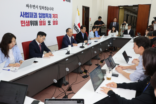국민의힘 추경호 원내대표가 7일 오전 국회 원내대표실에서 기자간담회를 열어 8월 임시국회