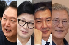 윤석열 대통령, 한동훈 국민의힘 대표, 조국 조국혁신당 대표, 문재인 전 대통령. 연합뉴스