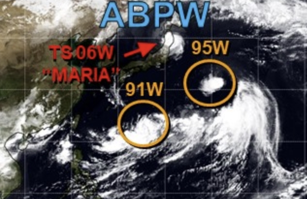 미국 합동태풍경보센터(JTWC, Joint Typhoon Warning Center) 감시 5호 태풍 마리아(TS 06W), 95W 열대요란(한일 기상당국 