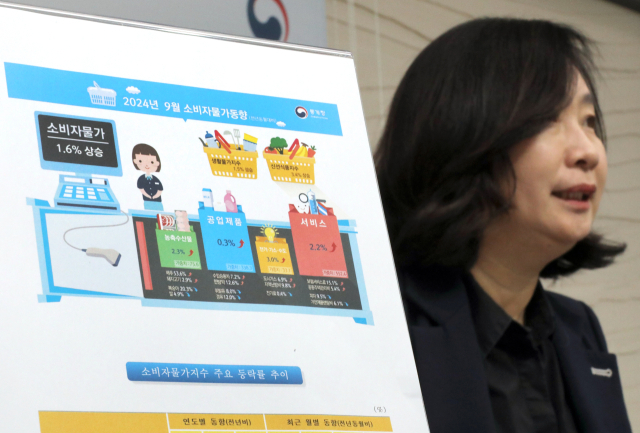 통계청 공미숙 경제동향통계심의관이 2일 오전 정부세종청사에서 2024년 9월 소비자 물가동향을 설명하고 있다. 연합뉴스
