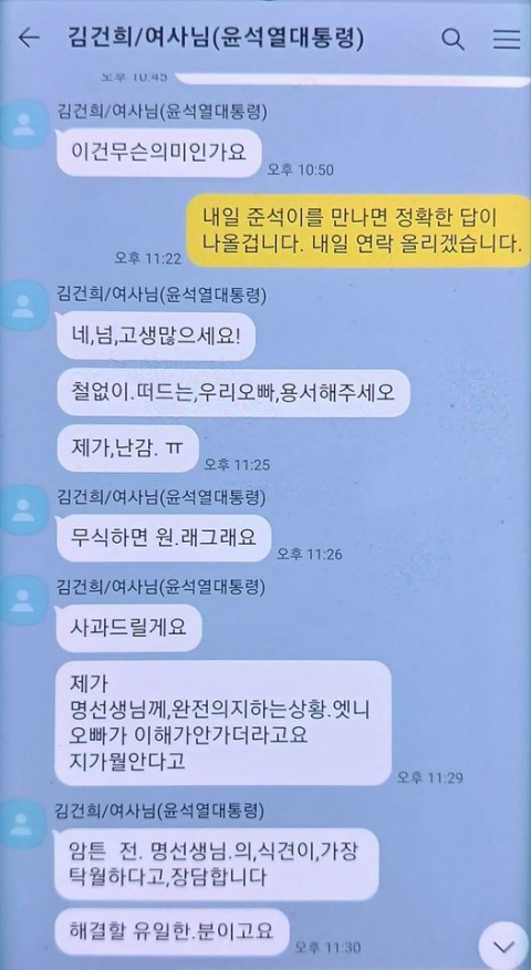 명태균씨가 15일 자신의 SNS에 공개한 김건희 여사와의 대화 내용. 명씨 페이스북 캡처