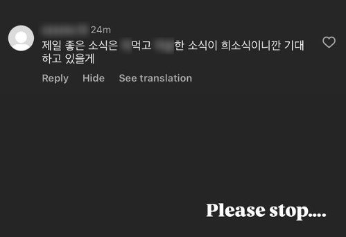 제시가 본인의 sns를 통해 악플을 캡처해서 올리며