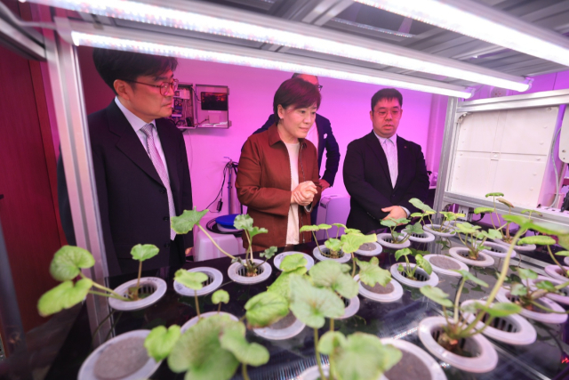 송미령 농림축산식품부 장관이 지난해 11월 부산에 소재한 대한제강 신평공장을 방문해 폐열 활용 시설과 수직농장을 비롯한 스마트팜을 둘러보고 있다. 연합뉴스