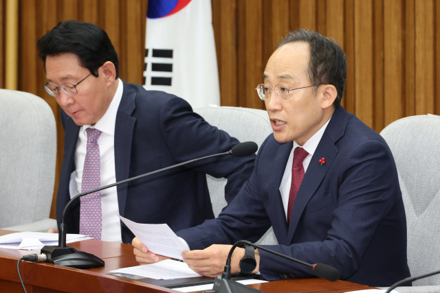 국민의힘 추경호 원내대표가 3일 오전 서울 여의도 국회에서 열린 원내대책회의에서 발언하고 있다. 연합뉴스