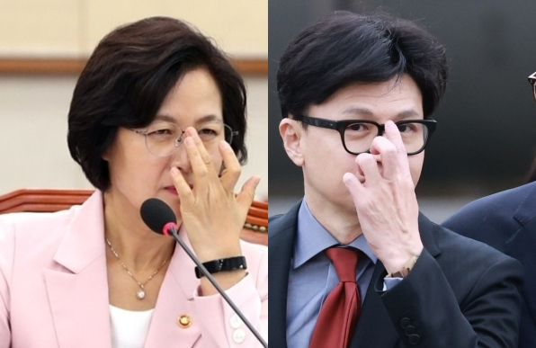 추미애 더불어민주당 국회의원, 한동훈 국민의힘 대표. 연합뉴스