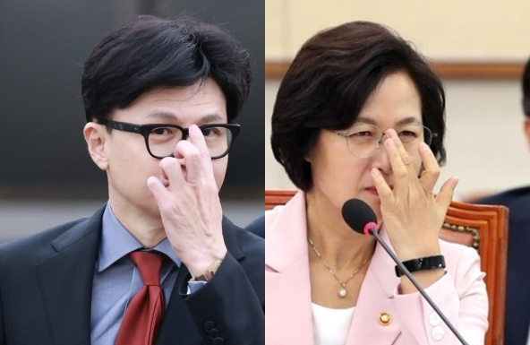 한동훈 국민의힘 대표, 추미애 더불어민주당 국회의원. 연합뉴스