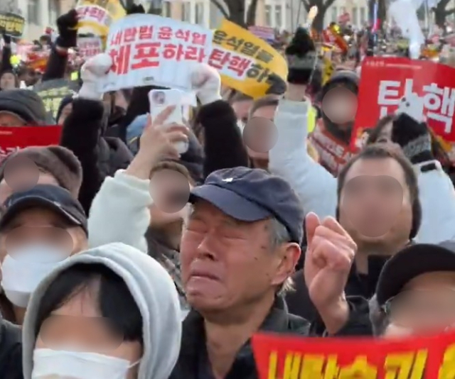 지난 14일 윤석열 대통령 탄핵 촉구 집회에 참석한 이승방 씨(77).엑스