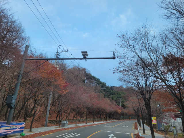 대구 동구 신용동 팔공산로에 설치중인 후면 무인 교통단속용 장비. 내년 상반기쯤 본격 단속을 시행할 예정이다. 김유진 기자