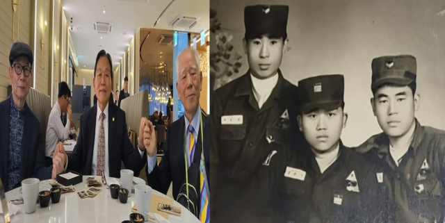 지난 10월 18일 서울의 한 식당에서 60여 년 만에 재회한 전우들의 모습. 맨 오른쪽부터 심상철 전 경북대 명예교수, 김환빈 씨, 장석규 씨. 본인 제공