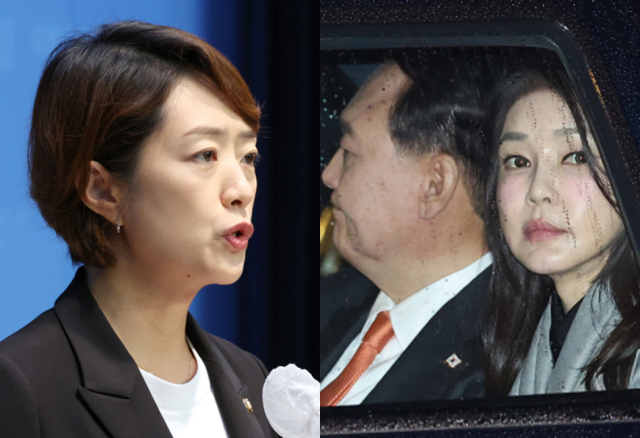 윤석열 대통령과 김건희 여사(오른쪽), 고민정 더불어민주당 의원. 연합뉴스