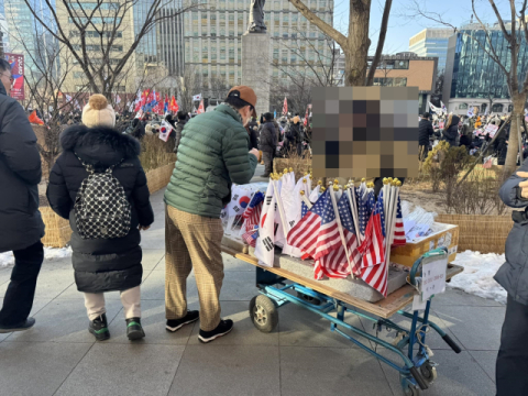 이순신 동상 옆 성조기 판매상 두고 이해민 