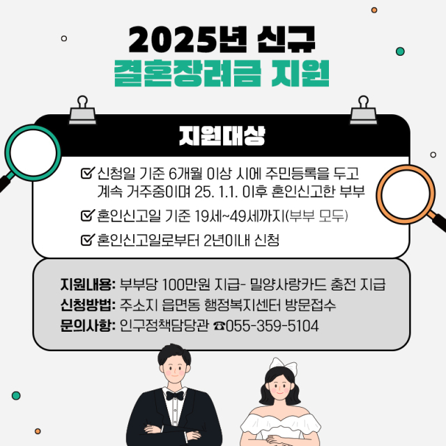 밀양시 신혼부부 결혼장려금 홍보물. 밀양시 제공