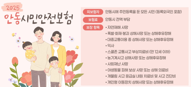 안동시민안전보험이 기존 10종에서 16종으로 확대해 시행한다. 안동시 제공