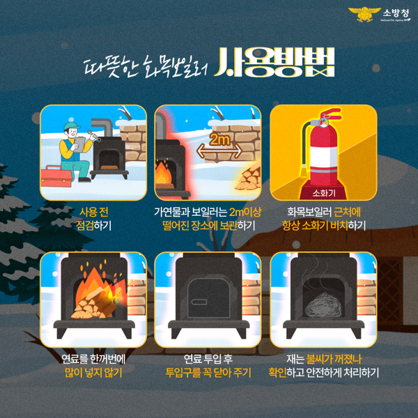 화목보일러 사용 주의를 알리는 포스터. 밀양소방서 제공