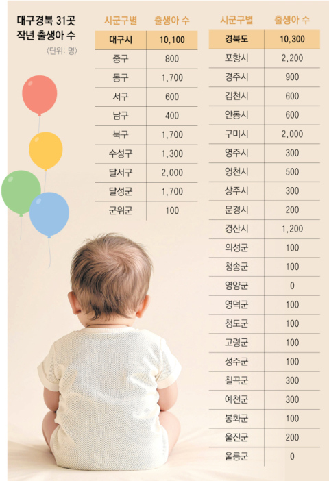 대구경북 31곳 작년 출생아 수. 매일신문
