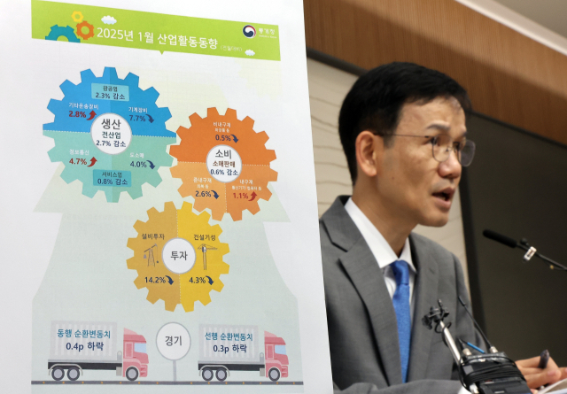 통계청 이두원 경제동향통계심의관이 4일 정부세종청사에서 2025년 1월 산업활동동향에 관해 설명하고 있다. 연합뉴스