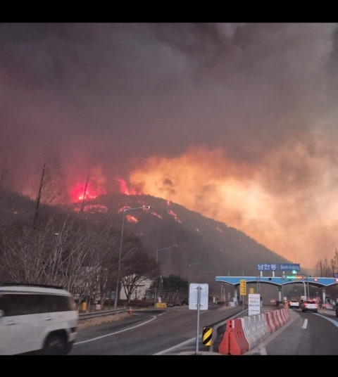 25일 의성산불 확산으로 남안동 톨게이트 인근까지 불이 옮겨 붙었다. 독자제공