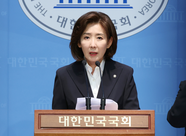 국민의힘 나경원 의원이 27일 서울 여의도 국회 소통관에서 기자회견을 열고 