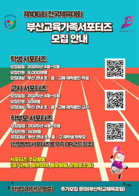 부산교육청, 제106회 전국체전 지원 '부산교육가족서포터즈' 모집