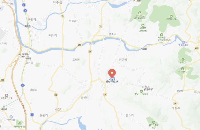 경기 파주시 광탄면 신산리 산24 위치. 네이버 지도