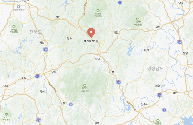 경남 함양군 서하면 봉전리 산 114 위치. 네이버 지도