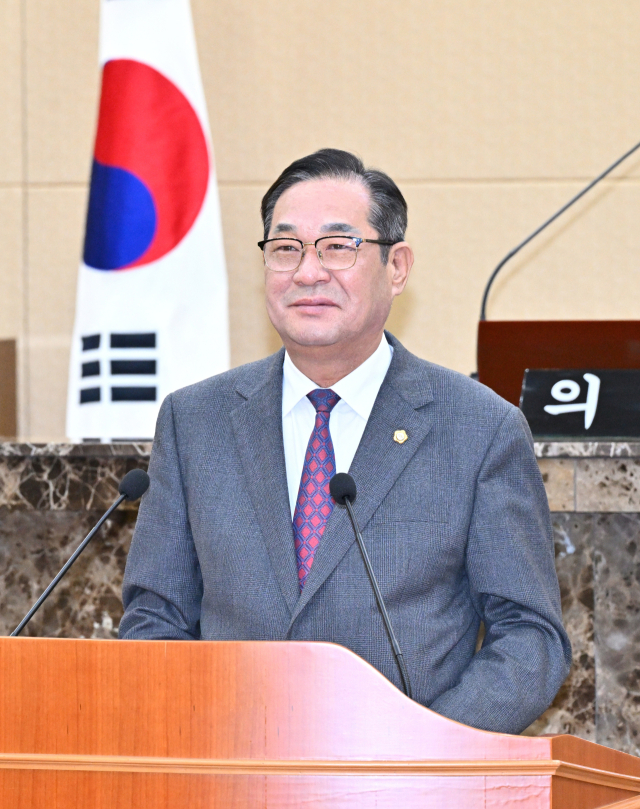 곽동환 대구 달성군의회 경제건설위원장이 2일 군의회에서 열린 제318회 임시회 제1차 본회의에서 5분 자유발언을 하고 있다. 달성군의회 제공.