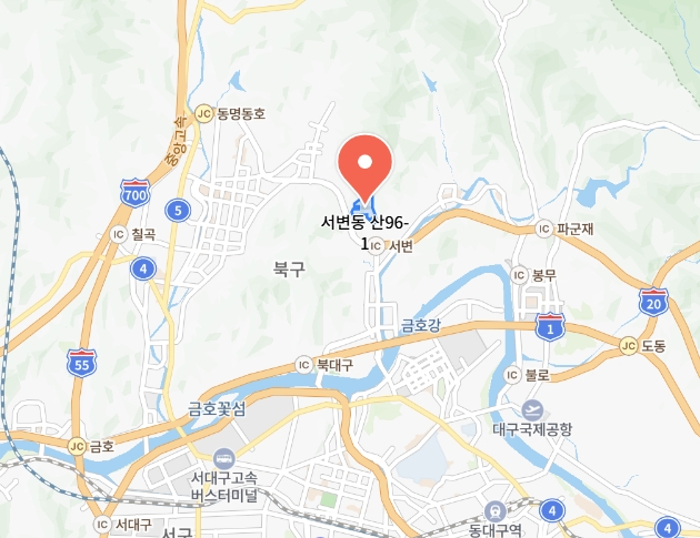 대구시 북구 서변동 산96-1 위치. 네이버 지도