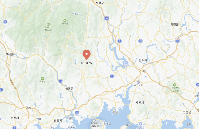 경남 하동군 옥종면 회신리 산2 위치. 네이버 지도