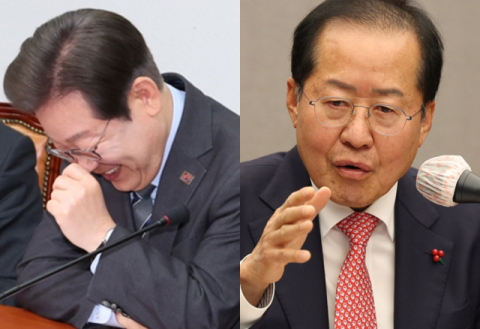 홍준표 과거 발언 틀고 이재명 '웃참'…洪 