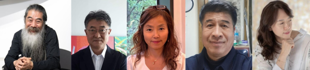 왼쪽부터 중국 우한국제미술제에 참가하는 권무형, 김진혁, 남명옥, 노창환, 정익현 작가.