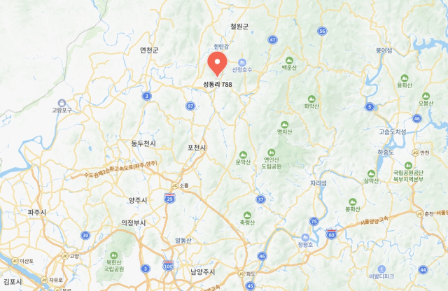 경기 포천시 영중면 성동리 788 위치. 네이버 지도
