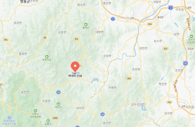 경북 김천시 부항면 하대리 산38 위치. 네이버 지도