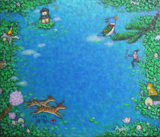 정남선, 청산에 살어리랏다, 53.2x45.6, 목천에 혼합재료, 2024