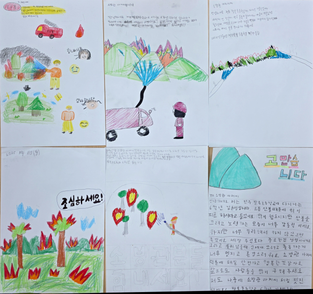 전주 팔복초등학교 6학년생 6명이 경북소방에 전달한 손편지. 경북소방본부 제공