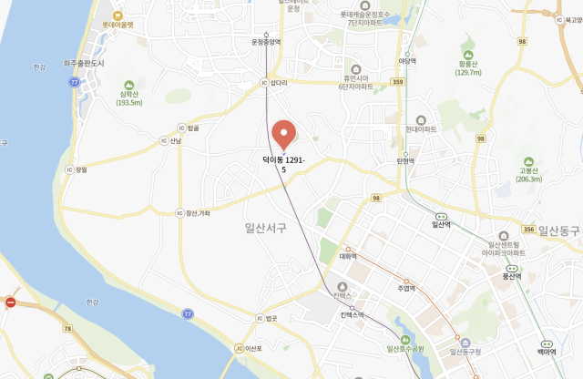 경기 고양시 일산서구 덕이동 1291-5 위치. 네이버 지도