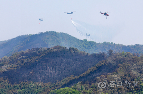 대구 북구 함지산 산불, 부분 재발화 진화 작업중