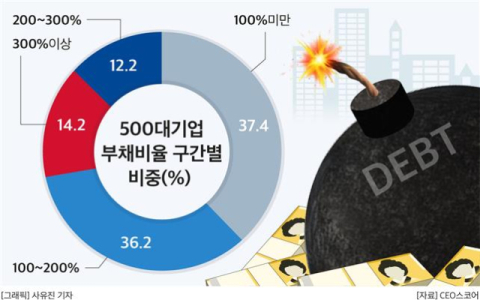 국내 대기업 10곳 중 6곳 부채비율 100% 넘어서