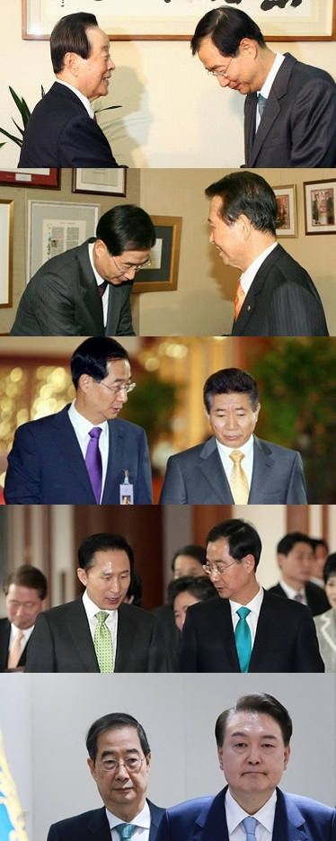김영삼, 김대중, 노무현, 이명박, 윤석열 전 대통령과 함께한 한덕수 대통령 권한대형 겸 국무총리. 연합뉴스