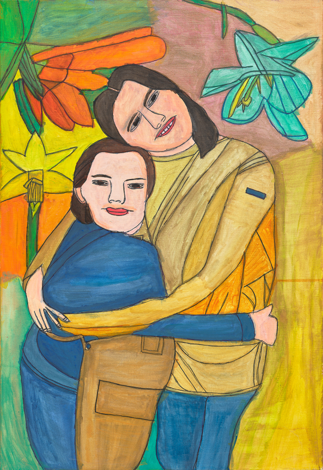 정은혜, 친구와 만남-반가워, 2022, 캔버스에 아크릴과 펜, 72.7×50cm
