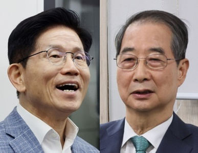 김문수 국민의힘 대선 후보, 한덕수 무소속 대선 예비후보. 연합뉴스