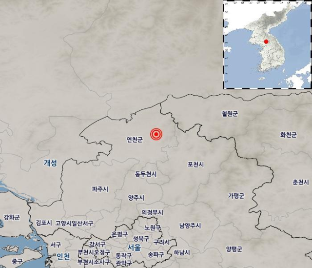 10일 오후 1시 19분 경기 연천군 북북동쪽 5km 지역에서 규모 3.3의 지진이 발생했다고 기상청이 밝혔다. 기상청 홈페이지