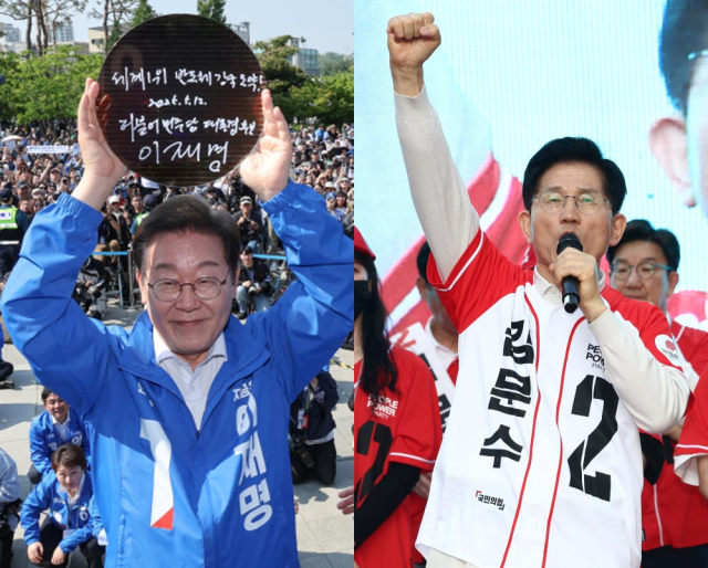 더불어민주당 이재명 대선 후보가 12일 경기 화성시 동탄 센트럴파크 음악분수중앙광장 유세장에서 