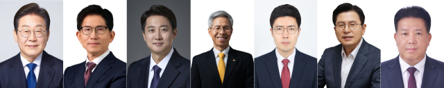 제21대 대통령 선거에 총 7명의 후보가 등록한 것으로 11일 집계됐다. 왼쪽부터 기호 1번 더불어민주당 이재명 후보, 기호 2번 국민의힘 김문수 후보, 기호 4번 개혁신당 이준석 후보, 기호 5번 민주노동당 권영국 후보, 기호 6번 자유통일당 구주와 후보, 기호 7번 무소속 황교안 후보, 기호 8번 무소속 송진호 후보. 연합뉴스