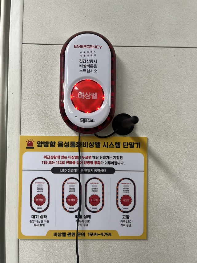 경북교육청이 안전한 학교 조성을 위해 도내 모든 학교에 설치한 119 비상벨의 모습. 해당 시스템은 양방향 통신 장치와 위치 정보 전송 시스템을 갖추고 위급 상황시 119 종합상황실로 바로 연결되는 기능을 제공한다. 경북교육청 제공