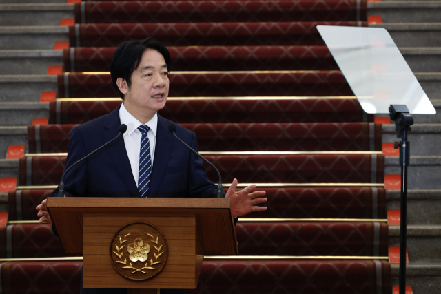 라이칭더 대만 총통이 20일 취임 1주년 기념 연설을 하고 있다. EPA 연합뉴스