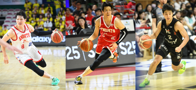서울 SK 나이츠 출신인 안영준과 김선형, 수원 KT 소닉붐 출신인 허훈(왼쪽부터). KBL 제공