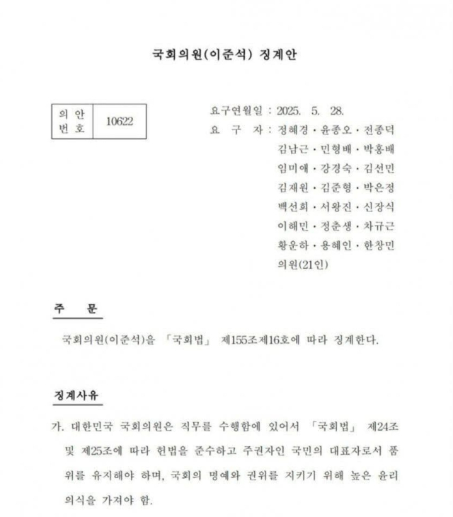 이준석 개혁신당 대선 후보 국회의원직 징계안. 매일신문DB