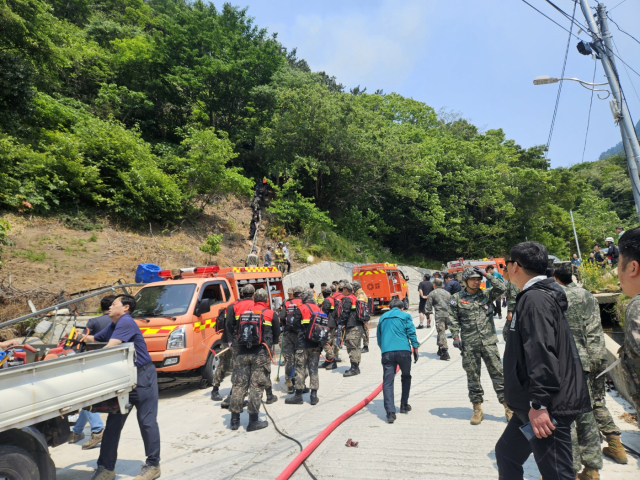 1일 경북 울릉도 야산에 화재가 발생해 공원원과 군병력이 투입돼 진화 중이다. 독자 제공